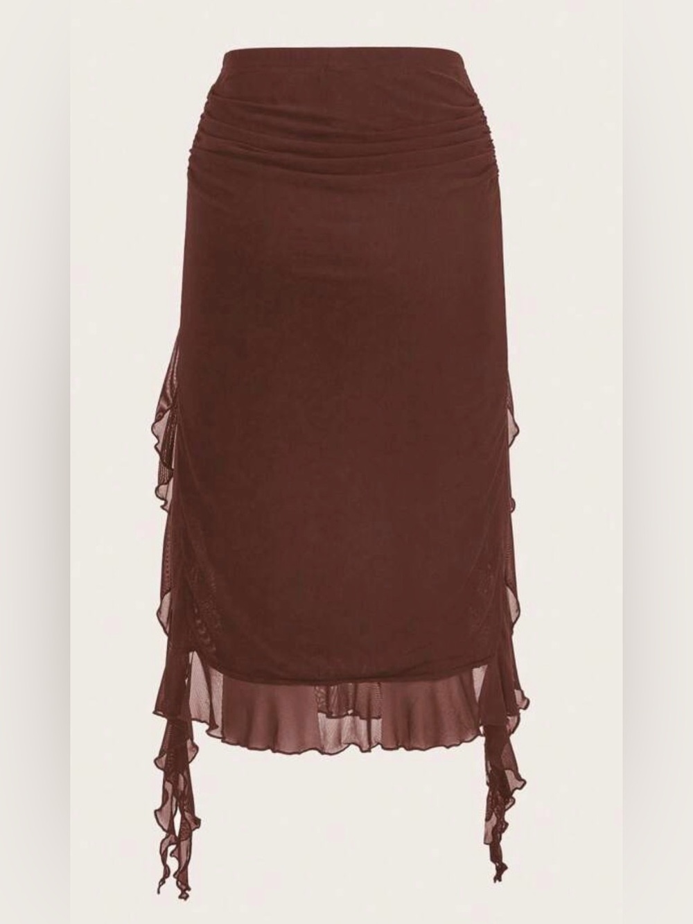 Brown Draped Ruffle Midi Skirt - Picture 3 of 4